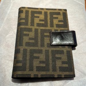 Fendi Zucca Agenda Passport Cover PM Personal Size Brown Canvas Leather